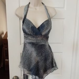 Bcbg Maxazria Blue Gray Silk Halter Top